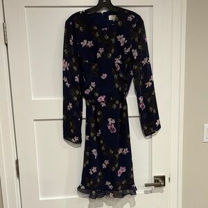 Mikael Aghal Dark Blue Floral Long Sleeve Dress